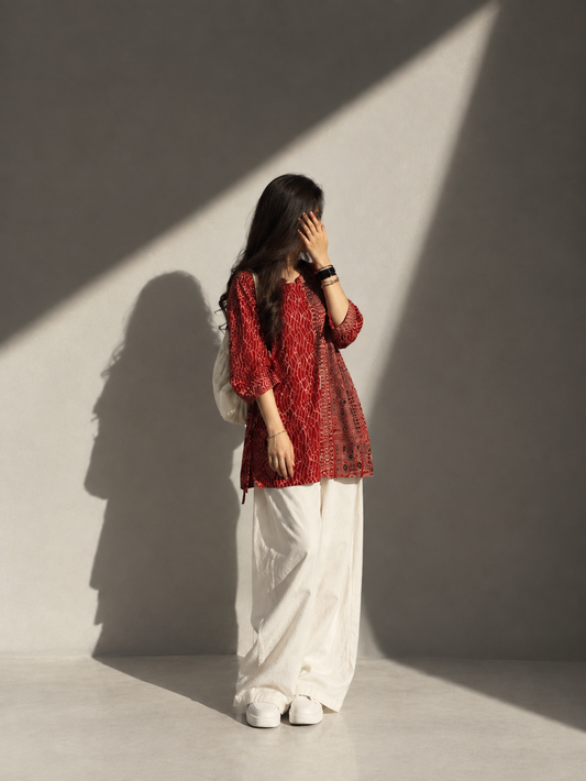 printed red kurti