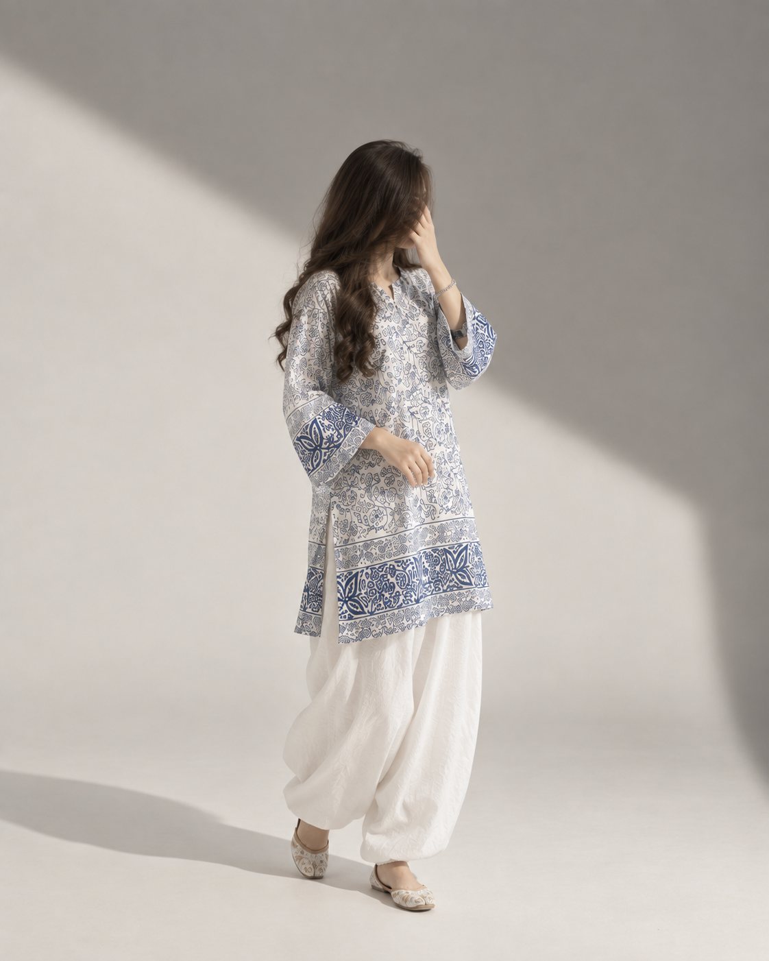 Blue white kurti set
